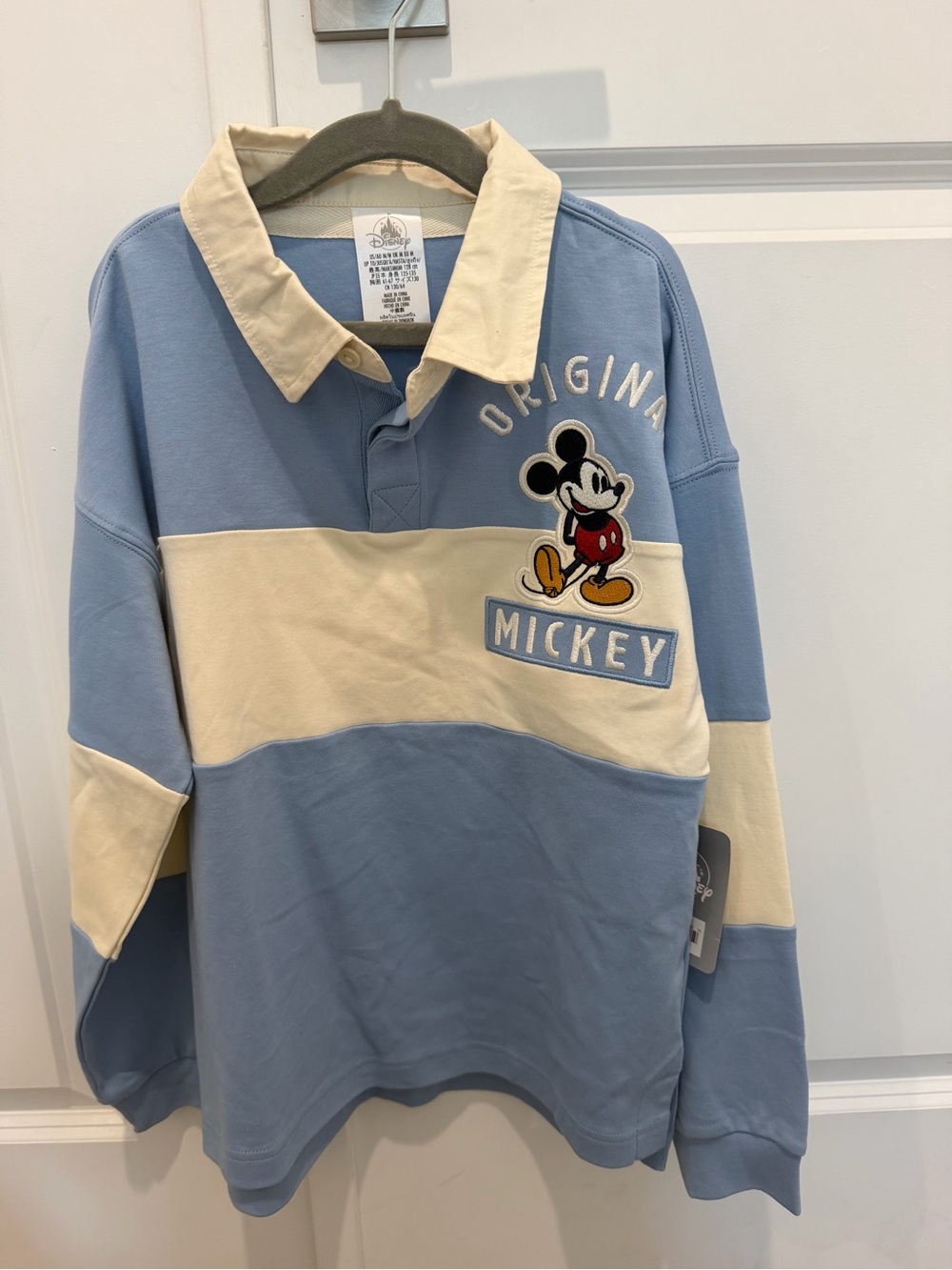 NWT Disney Light Blue and Cream Mickey Rugby Sweatshirt for Kids
